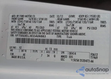 2014 Ford E-350 Super Duty Commercial из США, поврежденный, VIN 1FTSS3EL3EDA06883